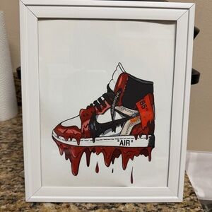 Framed Sneaker Art Canvas Print - Red, Black & White